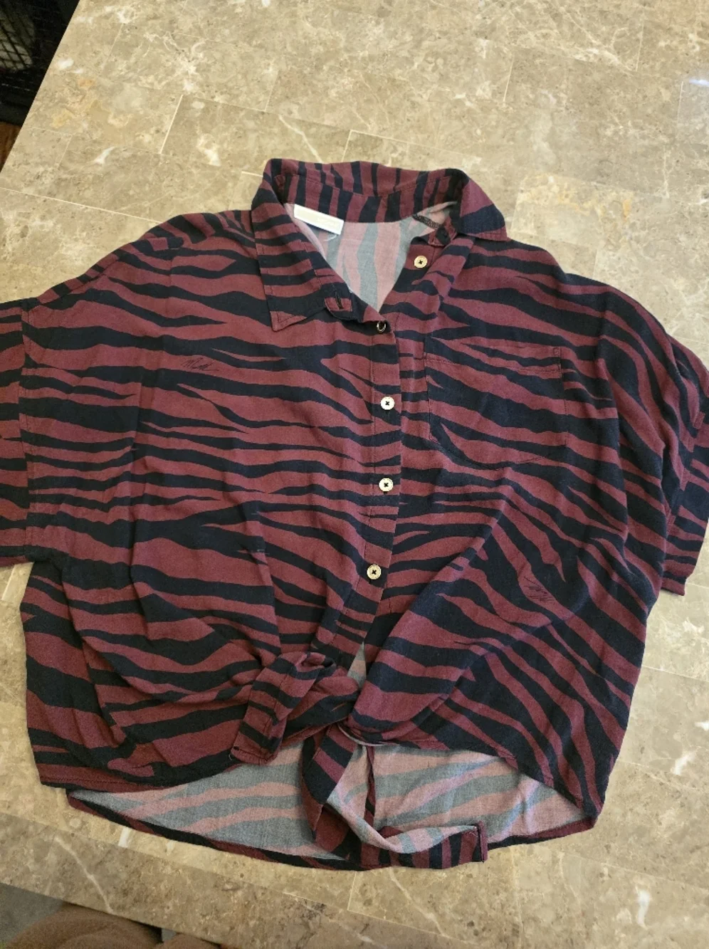 Michael Kors Zebra Print Tie Front Shirt.sz M/l